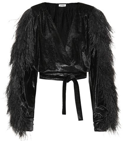 Attico Feather-trimmed Wrap Top