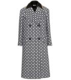 Miu Miu Wool Check Coat With Striped Leather Collar