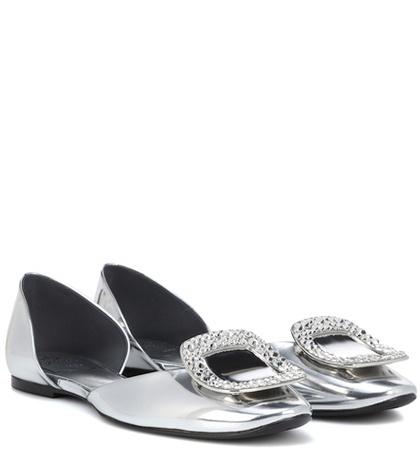 Paige Chips Crystal-embellished Metallic Leather Ballerinas