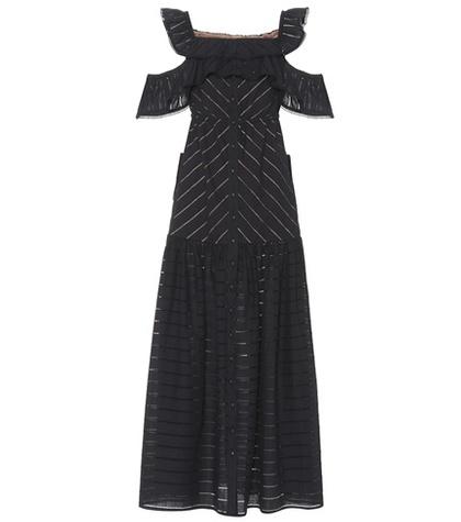 Le Specs Embroidered Stripe Cotton Maxi Dress