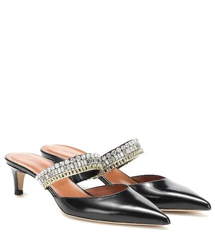 Self-portrait Embellished Leather Mules