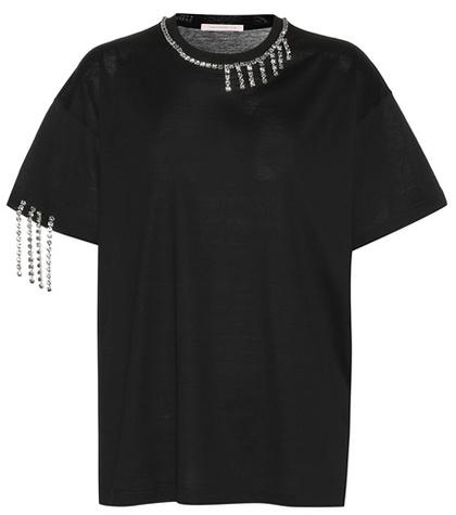 Christopher Kane Rhinestone Fringe Cotton T-shirt