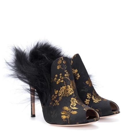 Alexander Mcqueen Fur-lined Brocade Mules