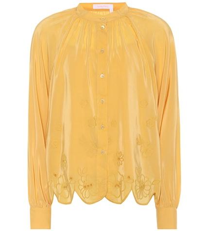 Burberry Embroidered Silk-blend Blouse