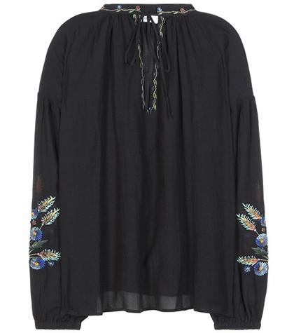 Closed Embroidered Cotton-blend Blouse