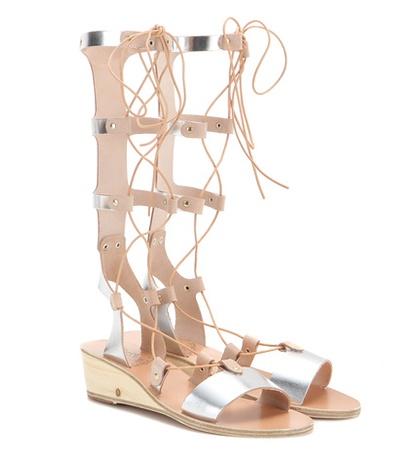 Rick Owens Thebes Wedge Metallic Leather Gladiator Sandals