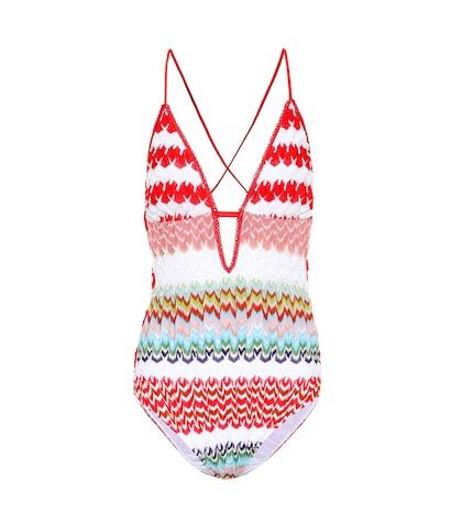 Re/done Striped Crochet Swimsuit