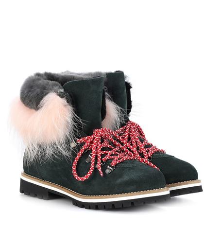 Carolina Herrera Fur-trimmed Leather Ankle Boots