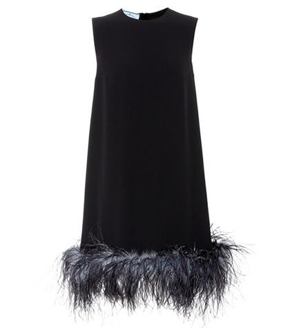 Prada Feather-trimmed Crêpe Minidress