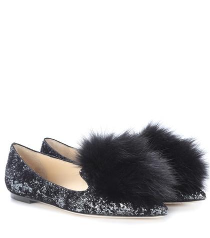 Jimmy Choo Gale Flat Fur-trimmed Ballerinas