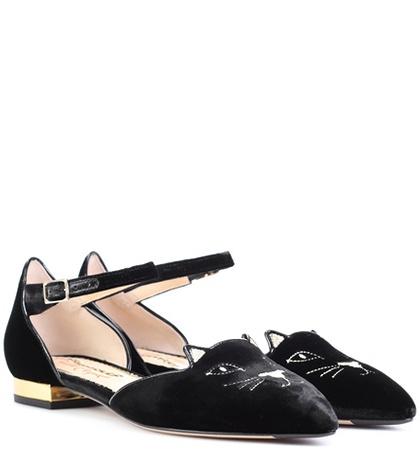 Charlotte Olympia Mid-century Kitty Velvet Ballerinas