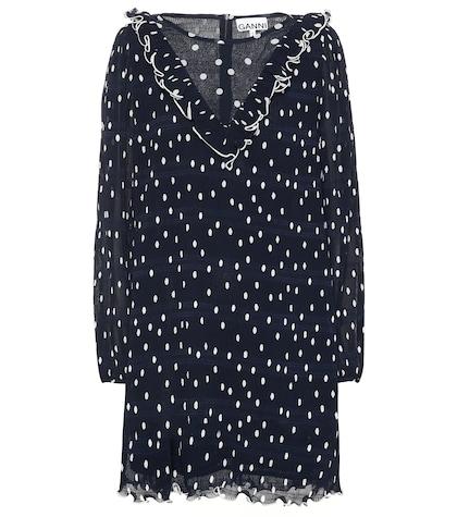Off-white Polka-dot Pleated Georgette Dress
