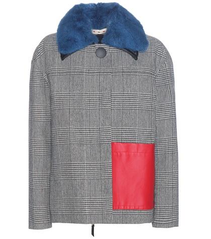Rick Owens Check Wool-blend Coat With Leather And Fur