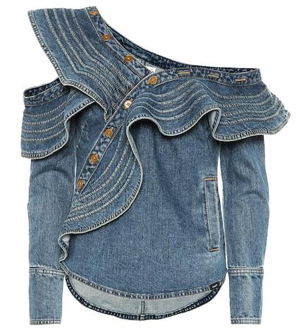 Self-portrait X Lee Denim Ruffled Top