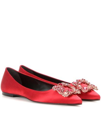 Roland Mouret Embellished Satin Ballerinas