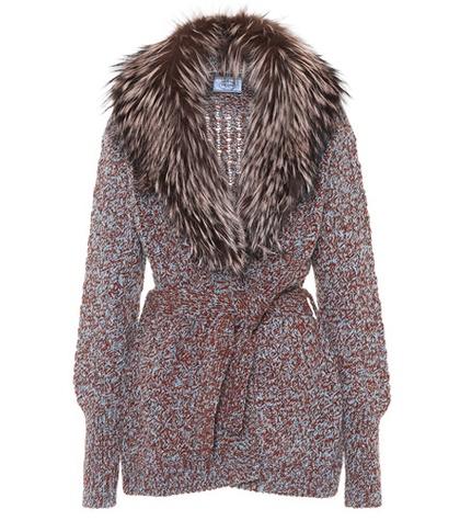 Balenciaga Fur-trimmed Wool Cardigan