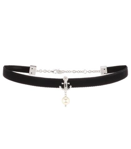 Miu Miu Crystal Anchor Faux Pearl Choker