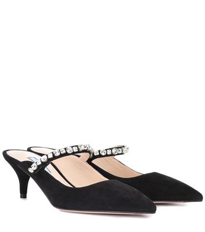 Chlo Embellished Suede Mules