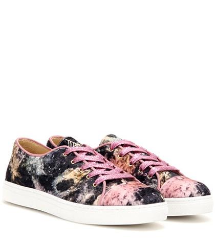 Charlotte Olympia Low Tops Crystal-embellished Velvet Sneakers