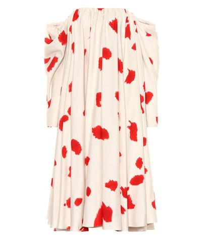 Calvin Klein 205w39nyc Printed Silk Off-the-shoulder Dress