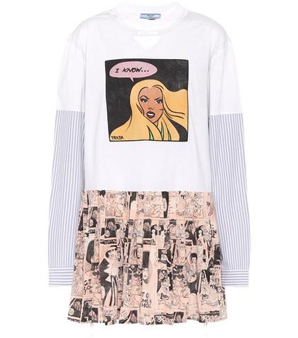 Prada Printed Cotton And Silk Dress