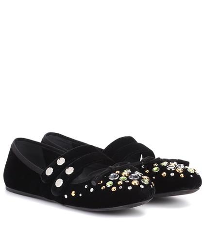 Prada Embellished Velvet Ballerinas