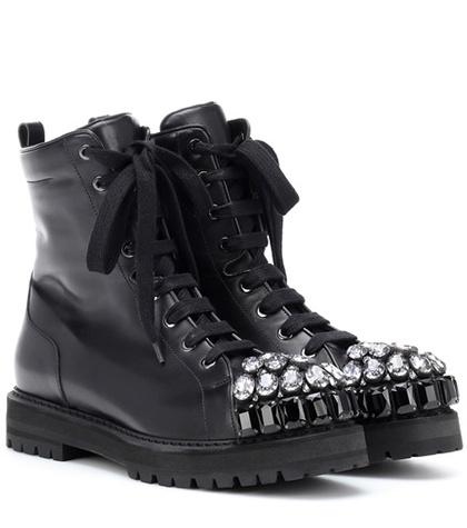 Rochas Embellished Leather Combat Boots