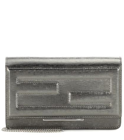Fendi Wallet On Chain Metallic Leather Clutch