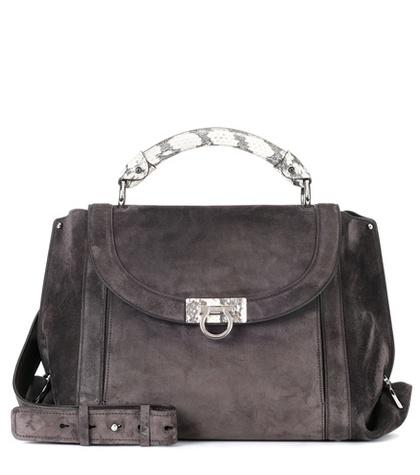 Salvatore Ferragamo Snakeskin-trimmed Suede Shoulder Bag