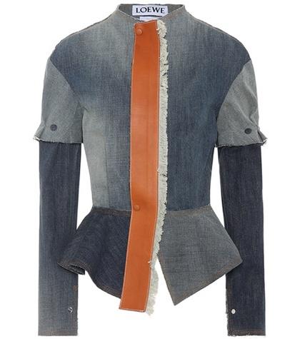 Givenchy Leather Trim Denim Peplum Jacket