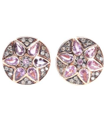 Current/elliott Deco Flower 18kt Rose Gold Stud Earrings With Pink Sapphires And Brown Diamonds