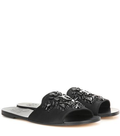 Tory Burch Delphine Embellished Satin Slip-on Sandals