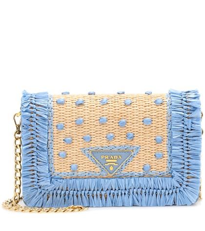 Valentino Leather And Raffia Shoulder Bag