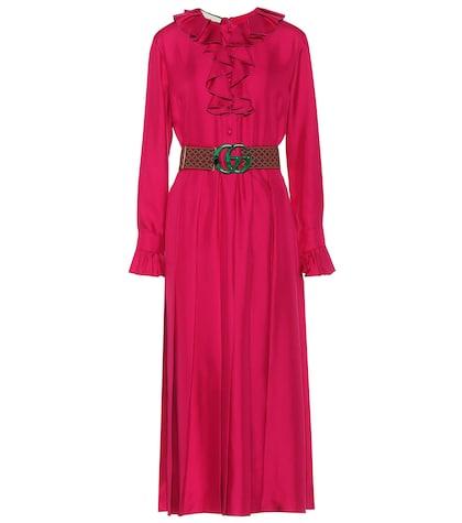 Gucci Belted Silk Twill Midi Dress