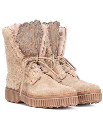 Burberry Suede And Sheepskin Ankle Boots