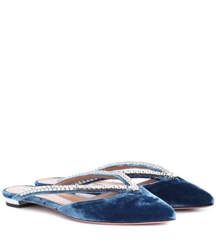 Aquazzura Sabine Embellished Velvet Slippers