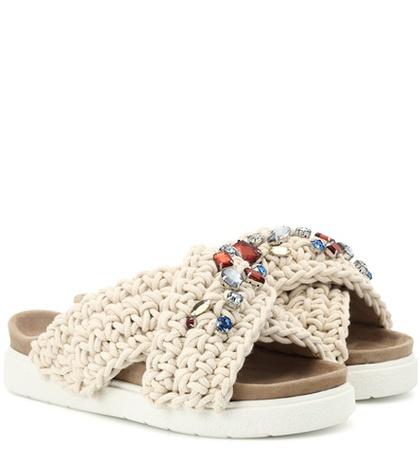 Inuikii Embellished Crochet Slide Sandals