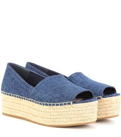 Saint Laurent Peep-toe Denim Platform Espadrilles