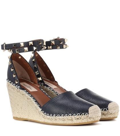Valentino Valentino Garavani Rockstud Leather Wedge Espadrilles