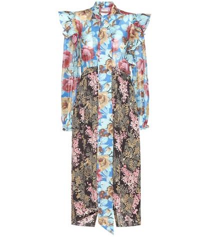 Balenciaga Pleated Floral-printed Silk Dress