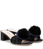 Closed Satin And Fur Sandals