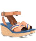 Gucci Leather And Canvas Wedge Sandals
