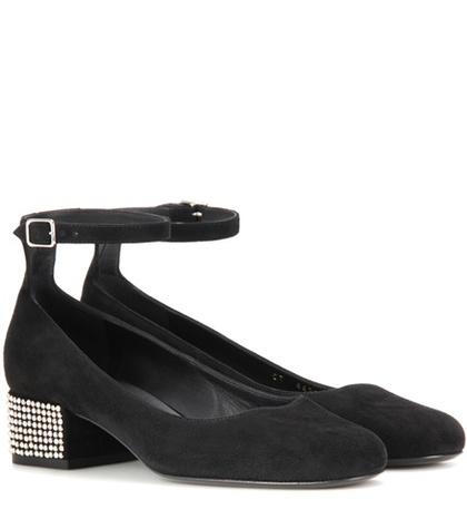 Fendi Babies 40 Embellished Suede Pumps