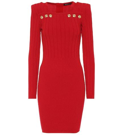 Balmain Embellished Stretch Knit Minidress