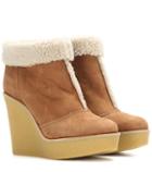 Alessandra Rich Suede And Shearling Wedge Ankle Boots