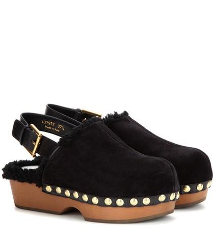 Alexander Mcqueen Shearling-lined Suede Platform Clogs