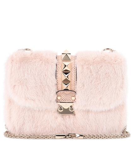 Re/done Valentino Garavani Lock Small Snakeskin And Mink Fur Shoulder Bag