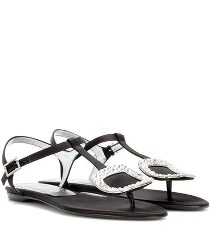 Roger Vivier Thong Chips Embellished Satin Sandals