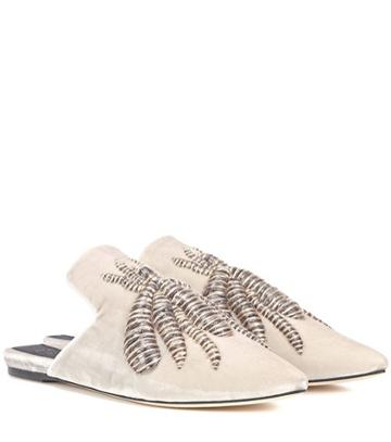 Miu Miu Ragno Embroidered Velvet Slippers