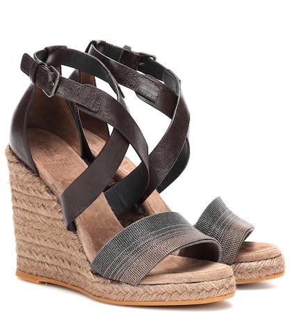 Marc Jacobs Embellished Leather Wedge Espadrilles